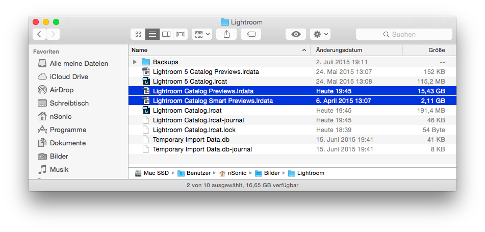 Lightroom-Dateien für die normalen und die smarten Previews