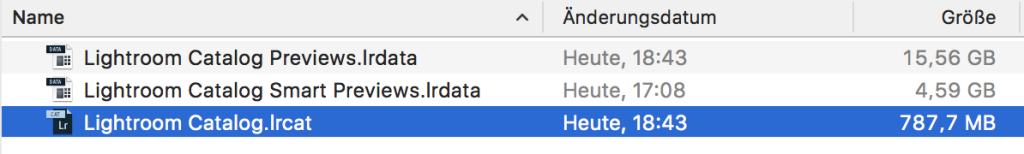 Lightroom 6 Dateien nach dem Aufräumen – Der Katalog war nun knapp 1 GB kleiner