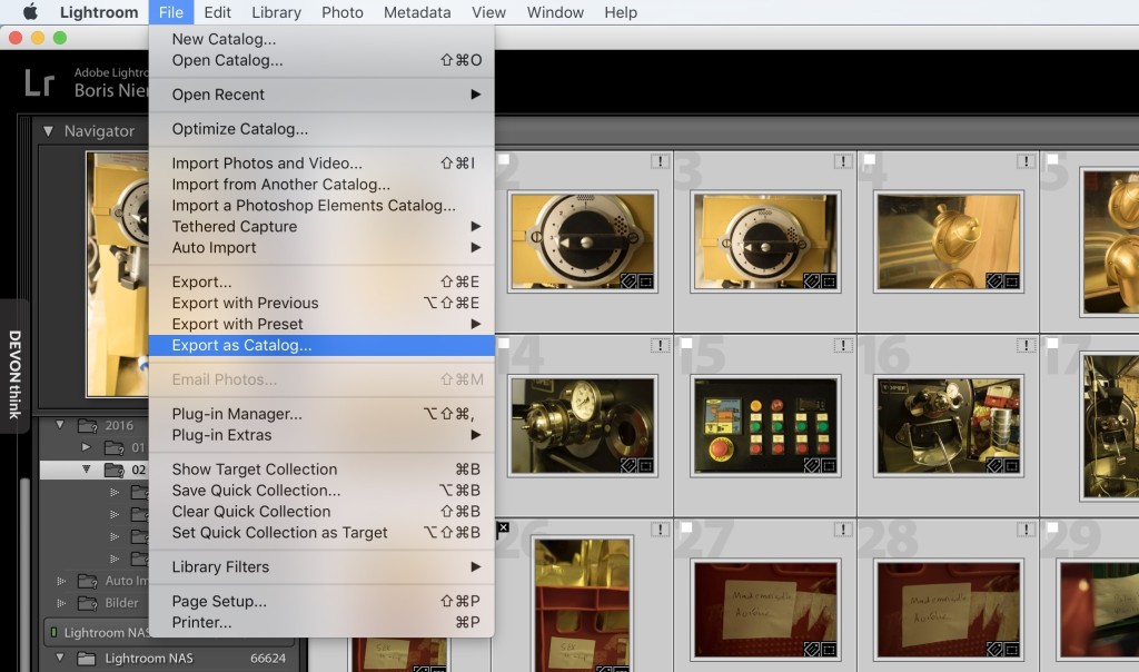 Lightroom: Bilder markieren und im Ablage-Menü “Export als Katalog… wählen