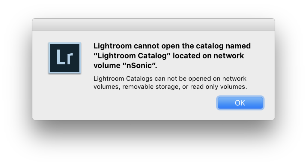 Lightroom öffnet keine Kataloge, die sich auf Netzwerklaufwerken befinden